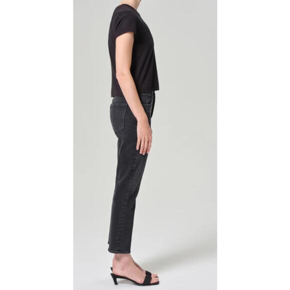 AGOLDE dark wash Riley high rise straight crop button fly denim jeans Panoramic - Picture 14 of 14